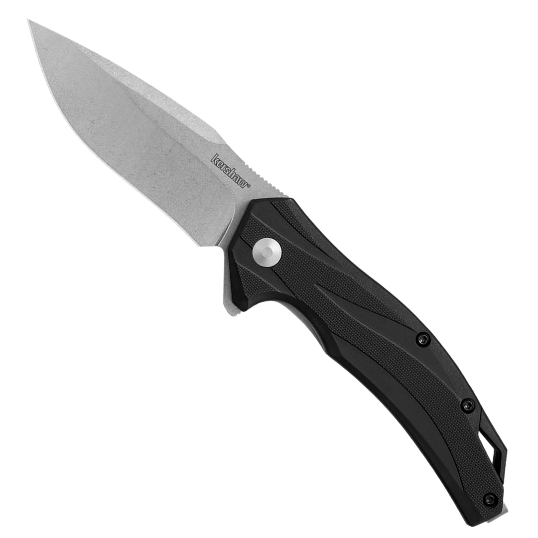 Kershaw Black Glass-Reinforced Nylon Lateral Assisted Flipper Knife, Stonewash Drop Point Blade 1 Kershaw Black Glass-Reinforced Nylon Lateral Assisted Flipper Knife, Stonewash Drop Point Blade