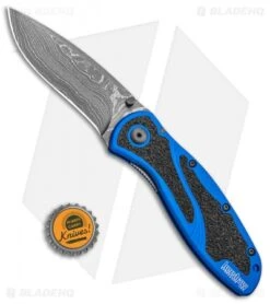 Kershaw Blur Assisted Opening Knife Blue Aluminum (3.375" Damascus) 1670NBDAM -Blade HQ Kershaw Blur Assisted Opening Knife Blue Aluminum Damascus 1670NBDAM BHQ 107880 kp bottlecap jr