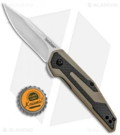 Kershaw Anso Fraxion Liner Lock Knife CF/Tan G-10 (2.75" Stonewash) 1160TAN -Blade HQ Kershaw Fraxion LL Tan 1160TAN BHQ 83150 jr bottlecap