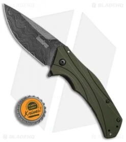 Kershaw Knockout Assisted Opening Knife OD Green (3.25" Damascus) 1870OLDAM -Blade HQ Kershaw Knockout AO damascus BHQ 74791 er bottlecap