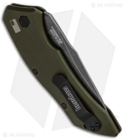 Kershaw Launch 1 Automatic Knife Olive Green Aluminum (3.4" BlackWash) 7100OLBW -Blade HQ Kershaw Launch 1 Automatic Olive Green Aluminum BlackWash 7100OLBW BHQ 91250 jr side
