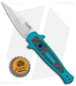 Kershaw Launch 12 Mini Stiletto Automatic Knife Teal (2.5" Stonewash) -Blade HQ Kershaw Launch 12 CA Legal Stiletto Auto Teal SW KER7125TEALSW BHQ 115102 jr bottlecap