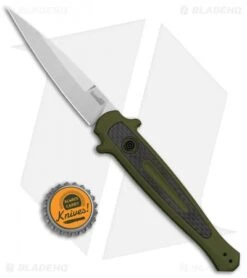 Kershaw Launch 8 Stiletto Automatic Knife Green/CF (3.5" Stonewash) -Blade HQ Kershaw Launch 8 Stiletto Auto Green CF SW KER7150OLSW BHQ 105833 jr bottlecap