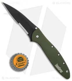 Kershaw Leek Assisted Opening Knife OD Green (3" Black Serr) 1660OLBLKST -Blade HQ Kershaw Leek OD Green black serr BHQ 77342 er bottlecap 2