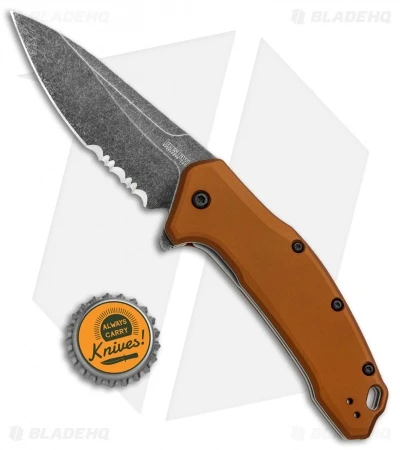 Kershaw Link Drop Point Knife Flat Dark Earth Aluminum (3.25" BlackWash Serr) 4 Kershaw Link Drop Point Knife Flat Dark Earth Aluminum (3.25" BlackWash Serr) - Image 4