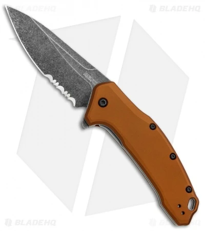 Kershaw Link Drop Point Knife Flat Dark Earth Aluminum (3.25" BlackWash Serr) 1 Kershaw Link Drop Point Knife Flat Dark Earth Aluminum (3.25" BlackWash Serr)