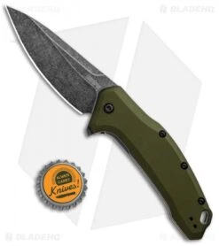 Kershaw Link Drop Point Knife OD Green Aluminum (3.25" BlackWash) -Blade HQ Kershaw Link DP OD Green Aluminum BlackWash 1776OLBW BHQ 92312 jr bottlecap