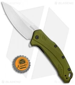 Kershaw Link 20CV Drop Point Knife Olive Al (3.25" Stonewash) 1776OLSW -Blade HQ Kershaw Link DP Olive Aluminum SW 1776OLSW BHQ 105987 jr bottlecap 2