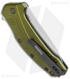 Kershaw Link 20CV Drop Point Knife Olive Al (3.25" Stonewash) 1776OLSW -Blade HQ Kershaw Link DP Olive Aluminum SW 1776OLSW BHQ 105987 jr side 2