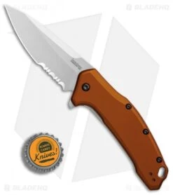 Kershaw Link Drop Point Knife Flat Dark Earth Aluminum (3.25" Stonewash Serr) 7 Kershaw Link Drop Point Knife Flat Dark Earth Aluminum (3.25" Stonewash Serr) -Blade HQ Kershaw Link Drop Point Flat Dark Earth Aluminum SW Serr BHQ 85192 er bottlecap