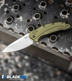 Kershaw Link 20CV Drop Point Knife Olive Al (3.25" Stonewash) 1776OLSW -Blade HQ Kershaw Link Drop Point Knife Olive Aluminum Stonewash 20CV 1776OLSW BHQ 105987 kp step web