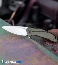 Kershaw Link 20CV Drop Point Knife Olive Al (3.25" Stonewash) 1776OLSW -Blade HQ Kershaw Link Drop Point Knife Olive Aluminum Stonewash 20CV 1776OLSW BHQ 105987 kp truck web