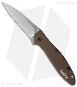Kershaw Leek Assisted Opening Knife Brown (3" Stonewash) Elmax 1660SWBRN