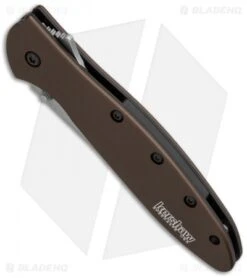 Kershaw Leek Assisted Opening Knife Brown (3" Stonewash) Elmax 1660SWBRN -Blade HQ kershaw leek brown 1660sw brn side bottom cm