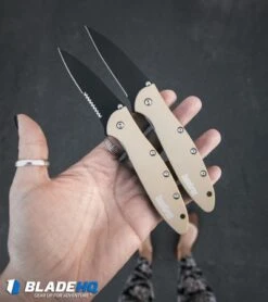 Kershaw Leek Assisted Opening Knife Desert Sand (3" Black) 1660DSBLK -Blade HQ kershaw leek dessert tan black plain BHQ 49608 serr BHQ 49609 dl